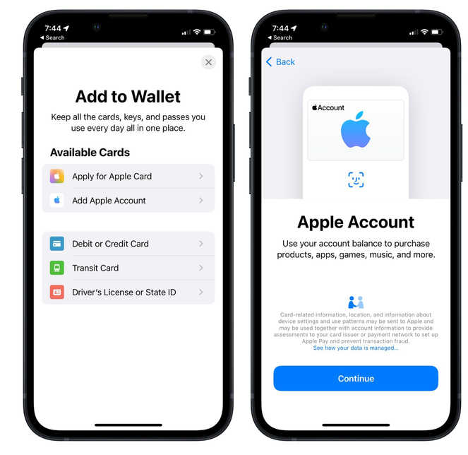 镜铁区苹果手机维修分享iOS 15.5钱包App如何添加 Apple 账户 